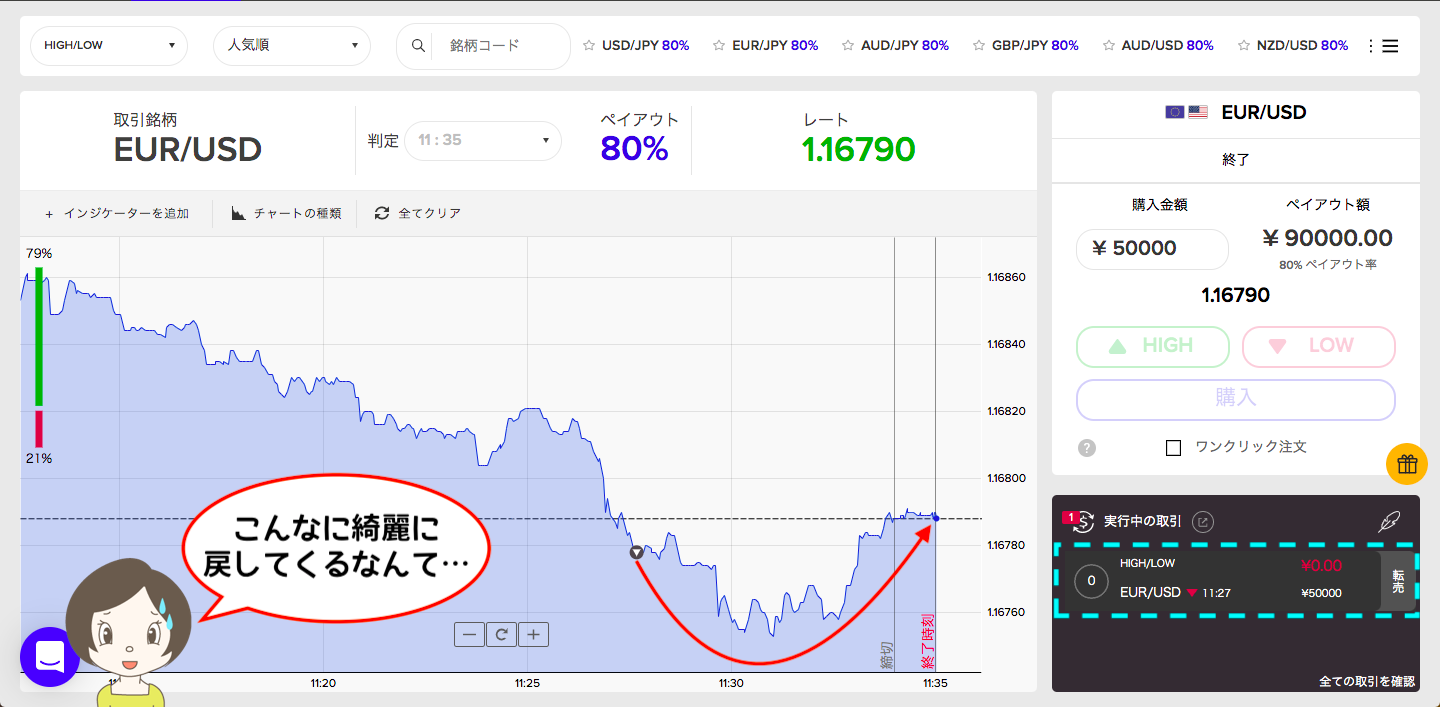 取引を終えた取引画面