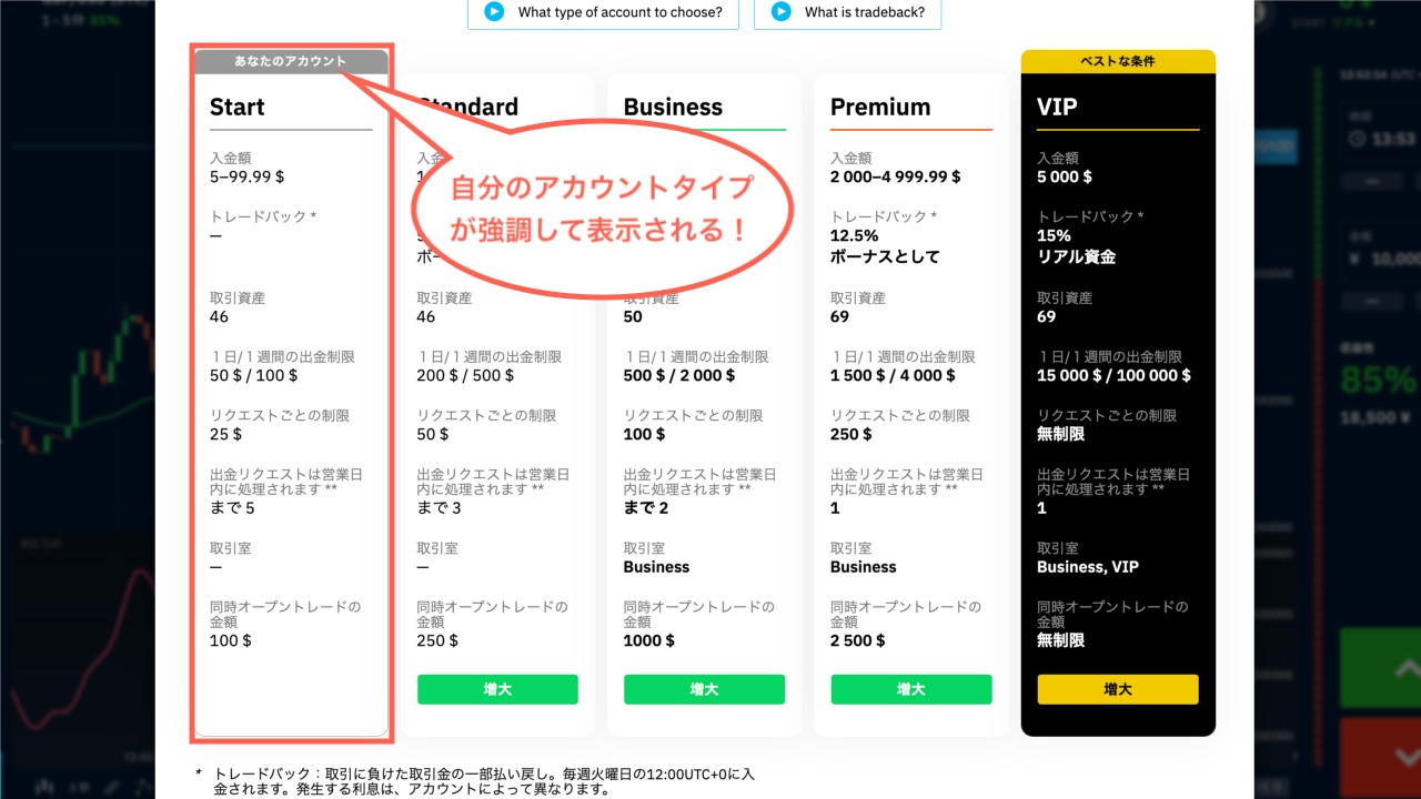 ブビンガのアカウントタイプを確認する